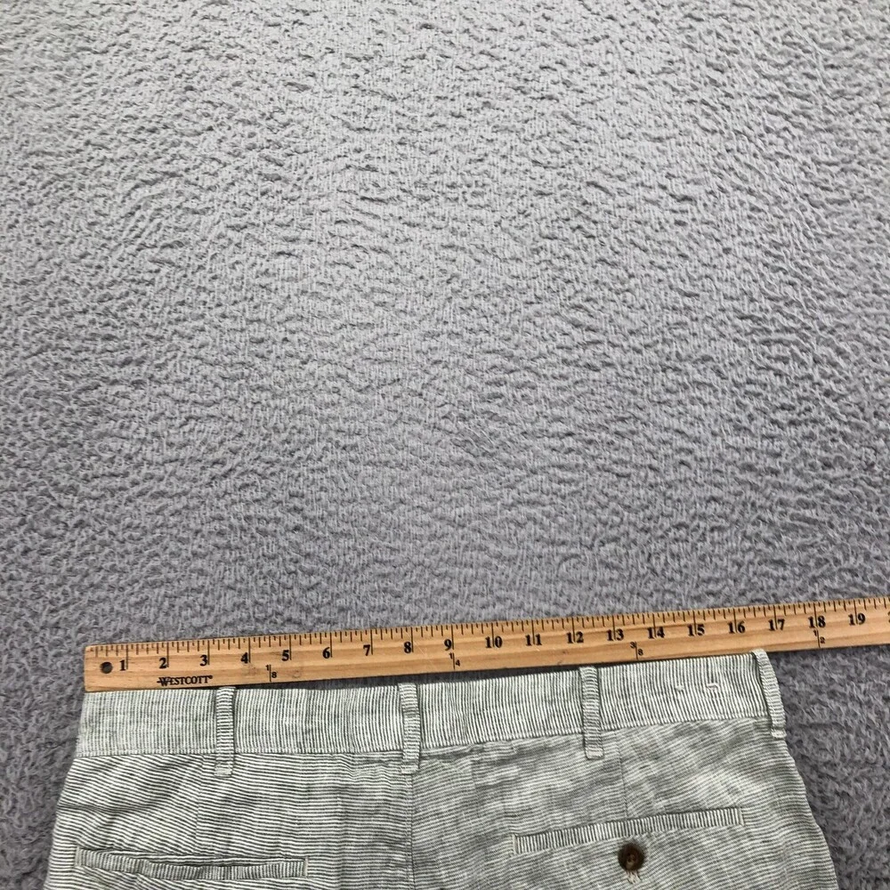 J. Crew Shorts Mens 32 Green Striped Chino Flat Front 7 Inseam Linen Casual